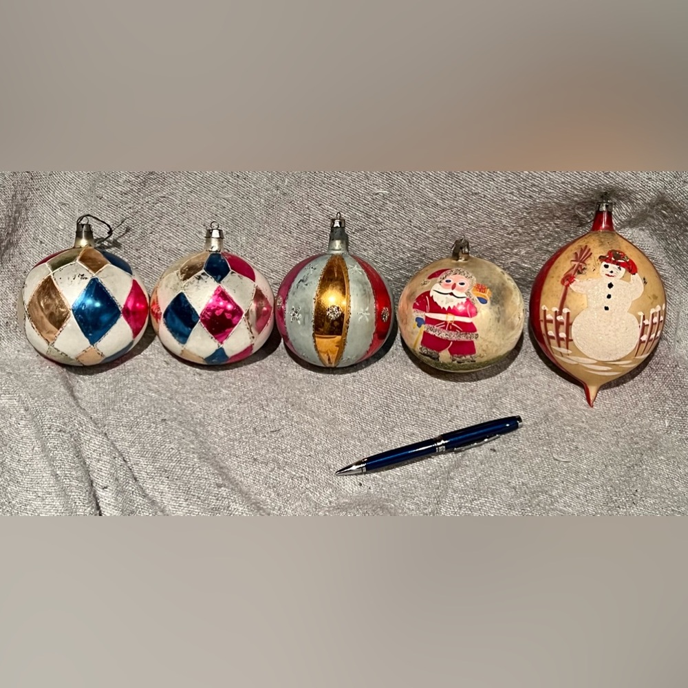 5 extra large vintage glass Christmas balls